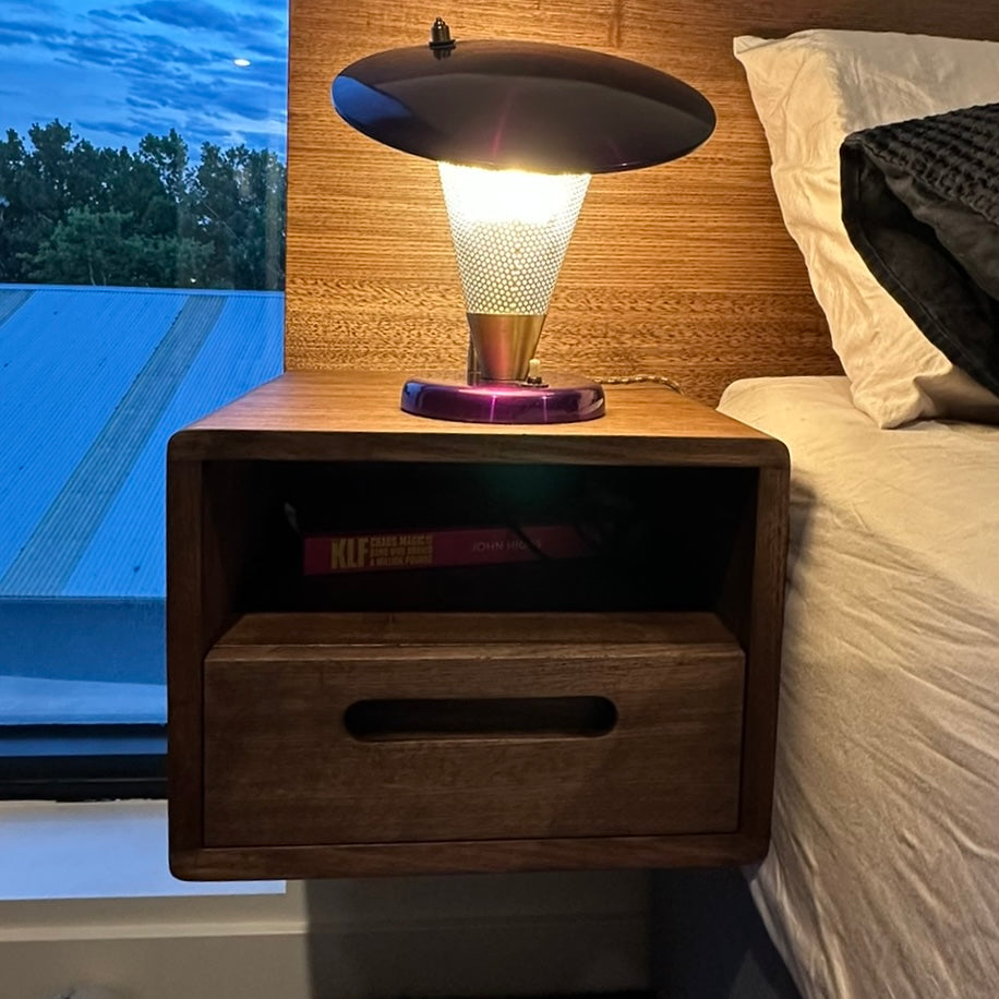 Custom bedhead with built-in floating side tables